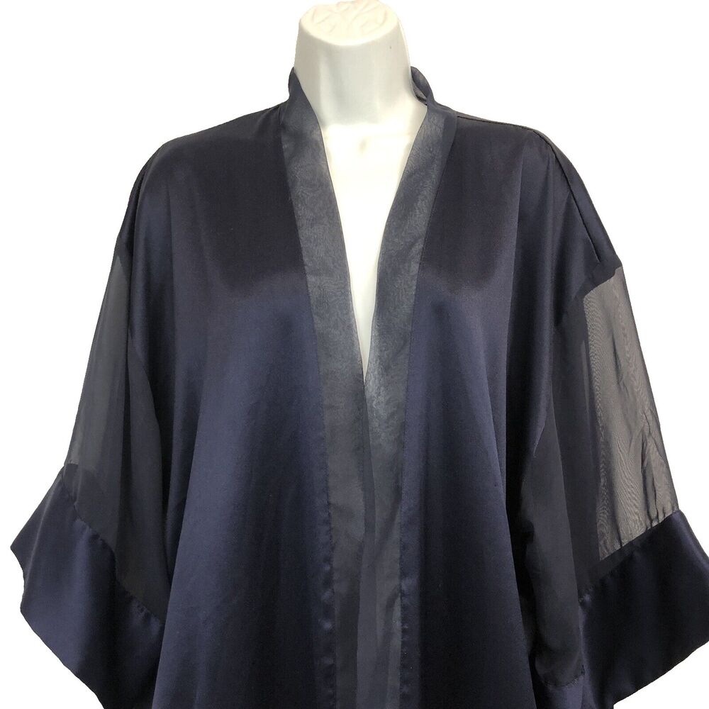 Victoria's Secret VS Blue Satin Kimono Short Robe Vintage Gold Label One Size